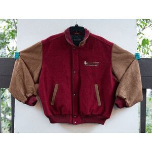 Bay Cities Auto Auction Golden Bear Varsity Jacket Leather Wool Red Brown Size M
